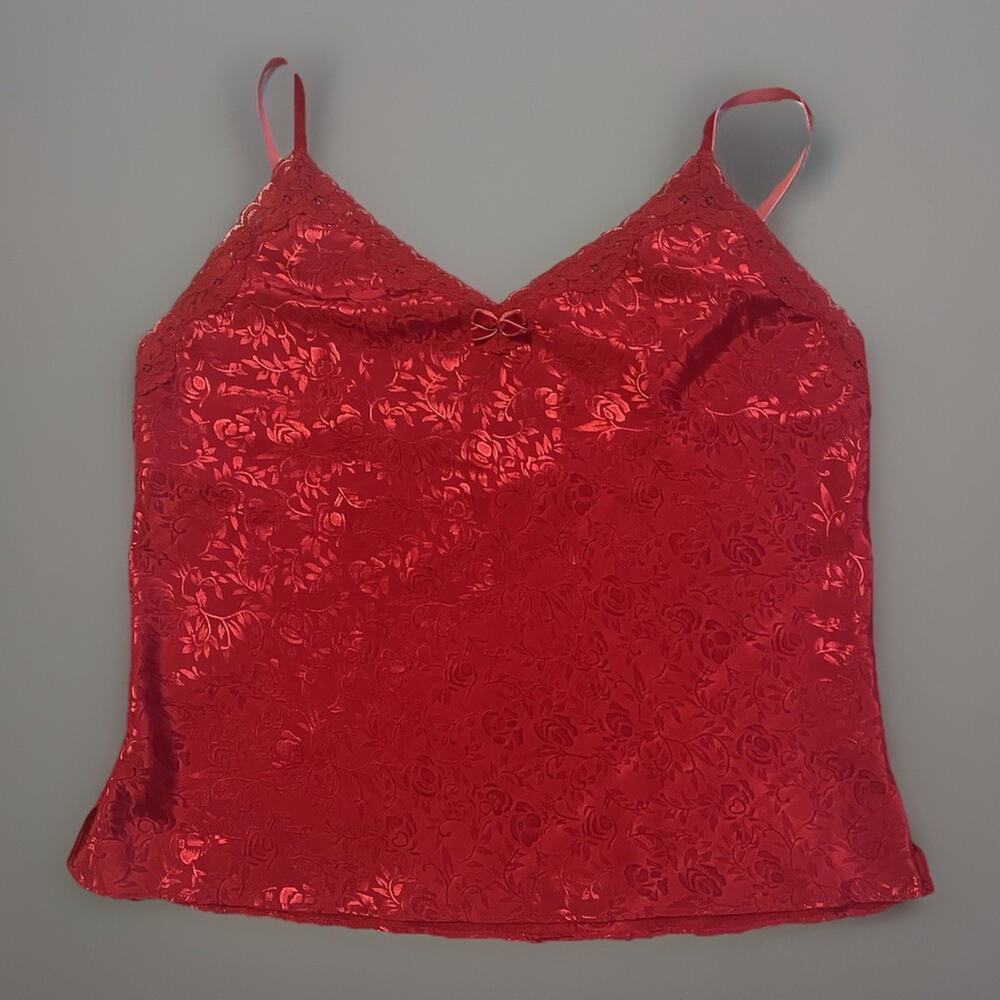 Y2K Satin Floral Lace Cami Lingerie Sweetheart Tank Top Red WhimsiGoth Romance L